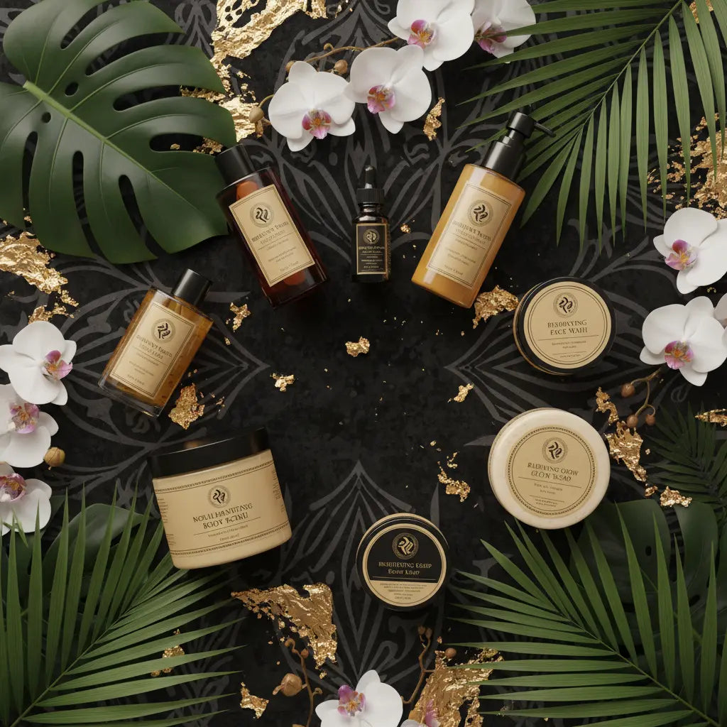 Full Luxury Collection grand flat lay on gold and black surface