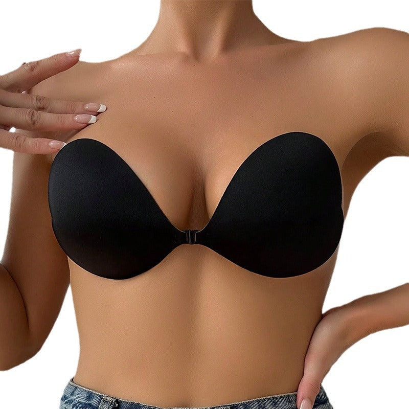 European and American invisible bra, seamless front button push-up round cup bra, breathable solid color strapless bra eprolo
