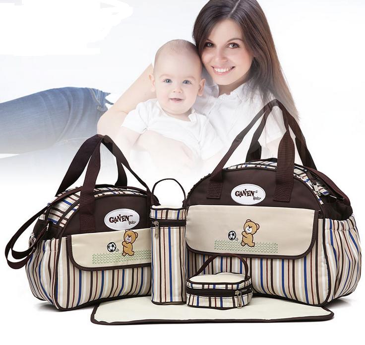 5 PCS/SET Baby Nappy Bags Diaper Bag Mother Shoulder Bag Fashion Maternity Mummy Handbag Waterproof Baby Stroller Bag eprolo