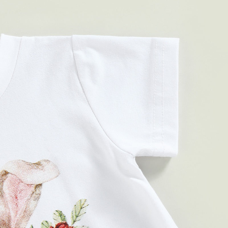 Girls Summer European And American Short Sleeve Tassel T Shirt Rabbit Flower Flare Pants Set Girls Set Two Piece Set eprolo