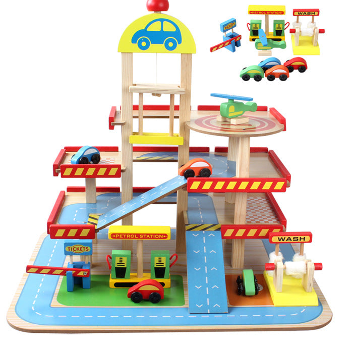 Children's Play House Toy Simulation Large Three-Dimensional Three-Story Wooden Parking Lot Toy Set Assembled Car Track eprolo