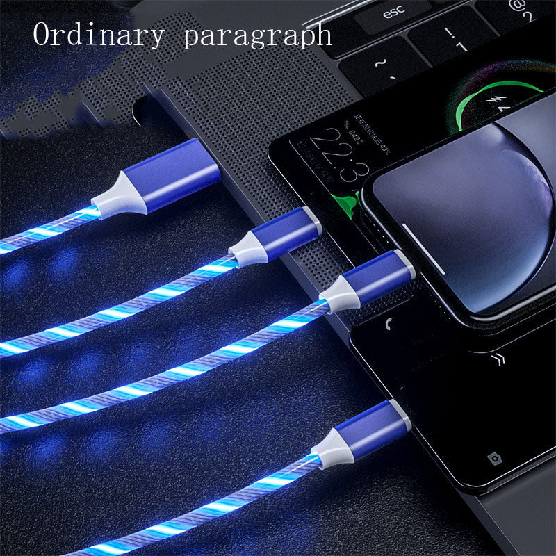 3 In 1 Micro USB Type C Cable LED Flowing Light Type C Chager Cable Mobile Phone Charging Wire Brilliant Roots