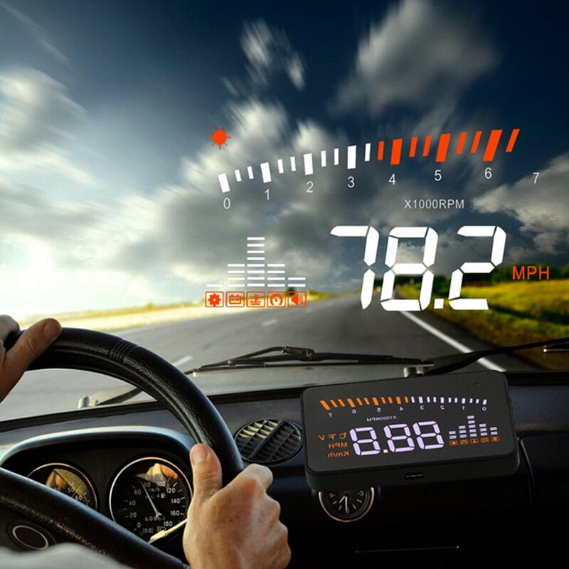 X5 Car HUD Head Up Display OBD II EOBD Automatic Matching Overspeed Warning System Projector Windshield Car Voltage Speed Alarm eprolo
