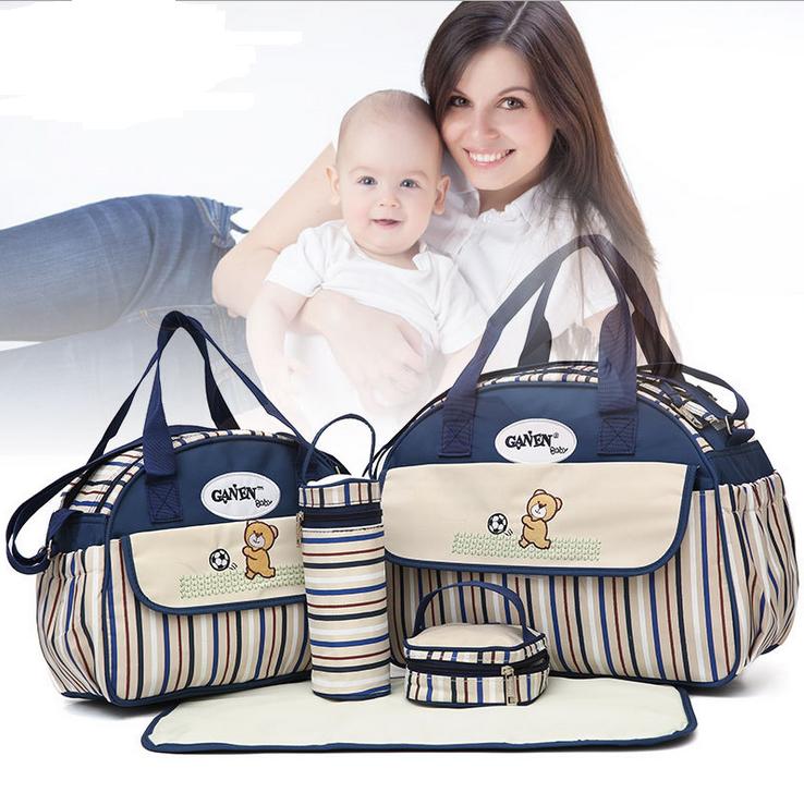 5 PCS/SET Baby Nappy Bags Diaper Bag Mother Shoulder Bag Fashion Maternity Mummy Handbag Waterproof Baby Stroller Bag eprolo