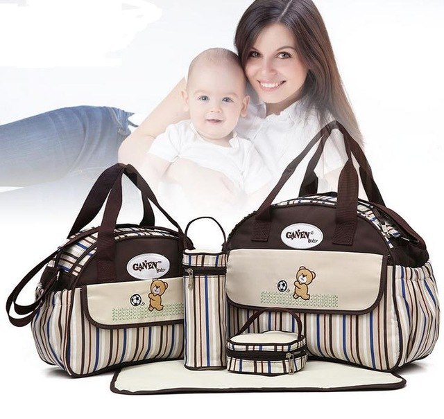 5 PCS/SET Baby Nappy Bags Diaper Bag Mother Shoulder Bag Fashion Maternity Mummy Handbag Waterproof Baby Stroller Bag eprolo