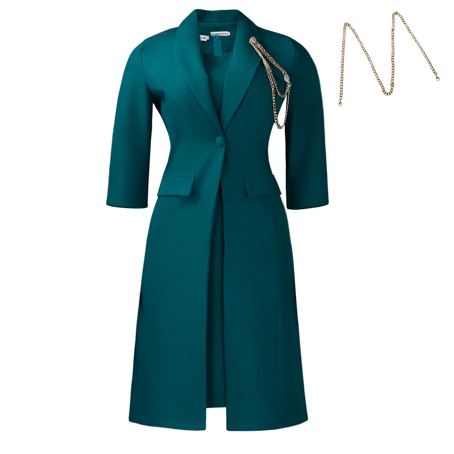 Elastic slim fit solid color suit jacket, camisole skirt two-piece set eprolo