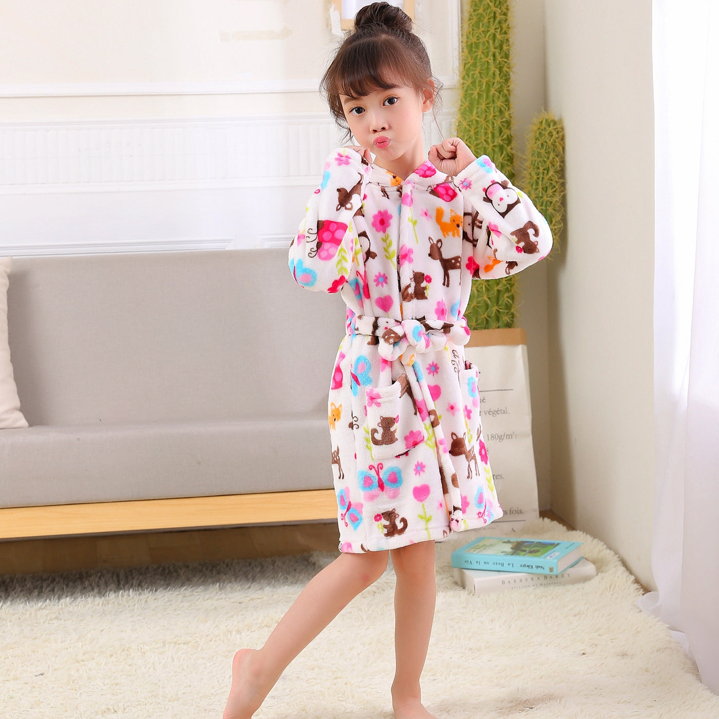 New Children's Clothing Home Clothes Male And Female Baby Bathrobe Cartoon Flannel Hooded Children's Nightgown eprolo
