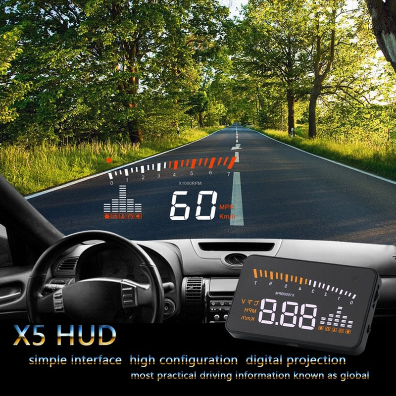 X5 Car HUD Head Up Display OBD II EOBD Automatic Matching Overspeed Warning System Projector Windshield Car Voltage Speed Alarm eprolo