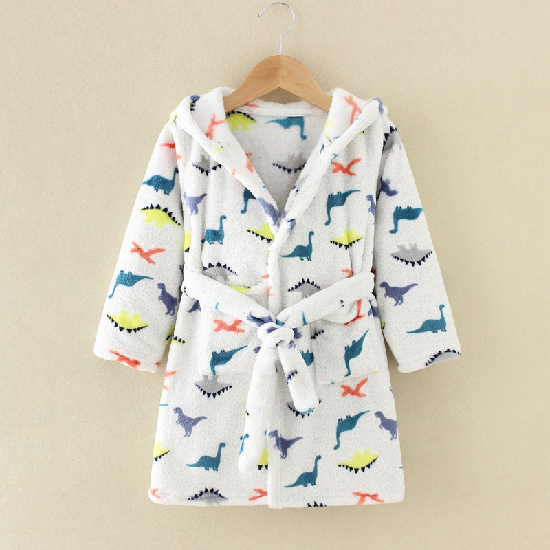 New Children's Clothing Home Clothes Male And Female Baby Bathrobe Cartoon Flannel Hooded Children's Nightgown eprolo