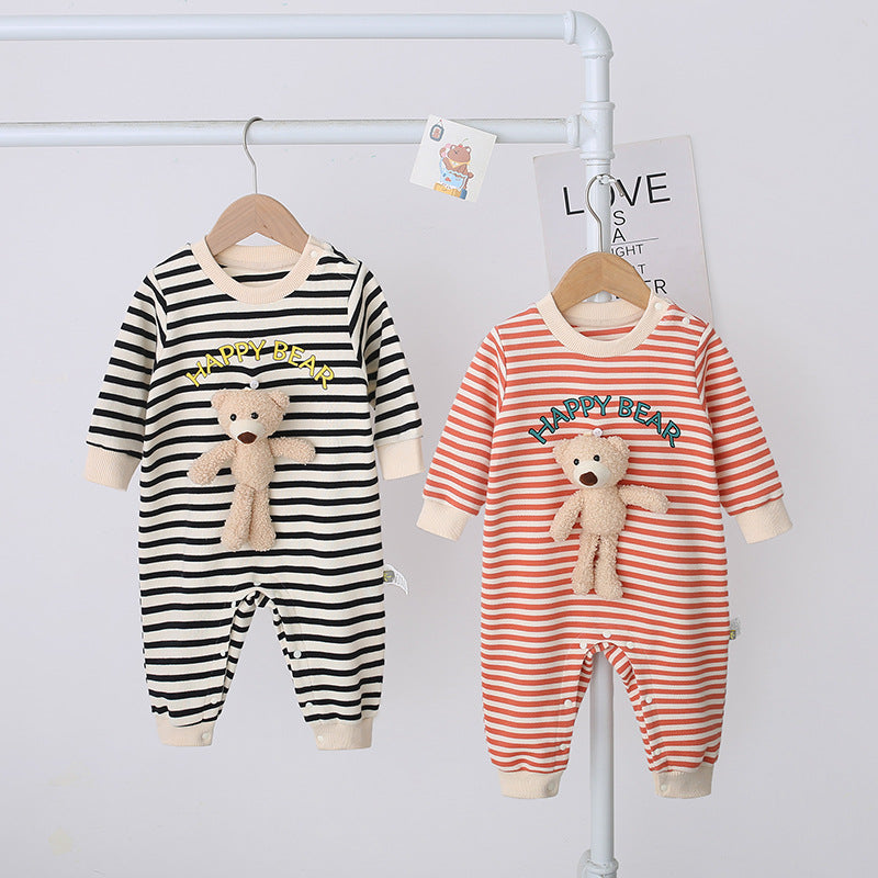 Baby Jumpsuit Autumn New Men And Women Baby Striped Three-Dimensional Bear Romper Long Sleeve Spring And Autumn Baby Clothes eprolo