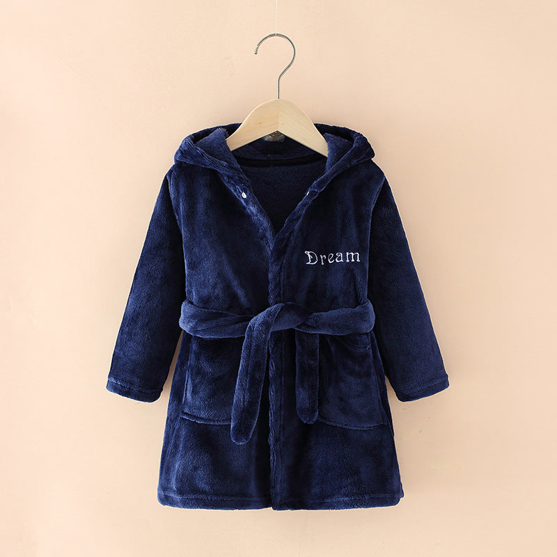 New Children's Clothing Home Clothes Male And Female Baby Bathrobe Cartoon Flannel Hooded Children's Nightgown eprolo